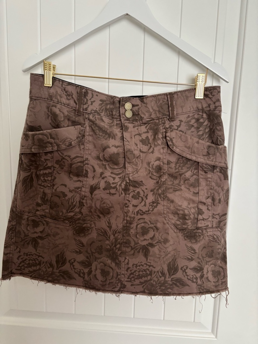 Brown Floral Pocket Mini Skirt